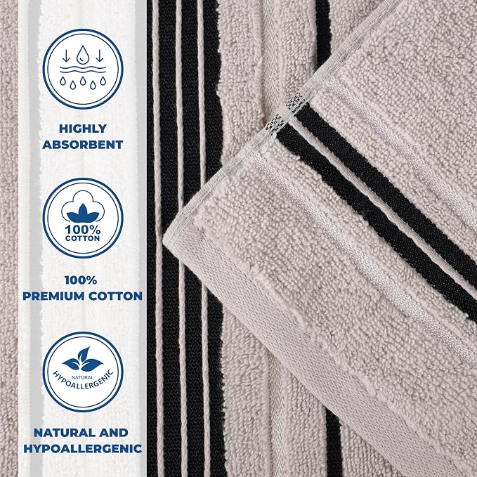 Superior Cotton 6 Piece Towel Set, 2 Bath, 2 Hand, 2 Washcloth/Face Towels, Quick Dry, Home Essentials, Shower, Spa, Luxury Plush Soft Absorbent Towels, Zero-Twist, Solid, Sadie Collection, Platinum