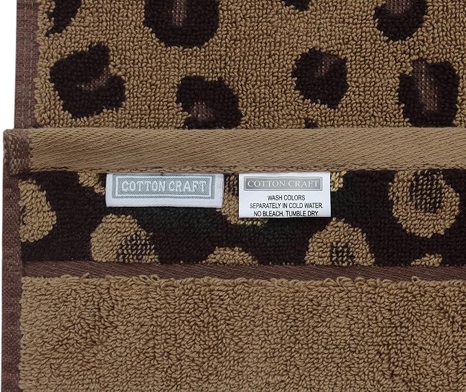 COTTON CRAFT 6 Piece Towel Set - Animal Print Leopard Cheetah Africa Safari 100% Cotton Jacquard 2 Bath Towel, 2 Hand Towel, 2 Washcloth Soft Absorbent Luxury Decorative Guest Towel Bathroom Towel Set