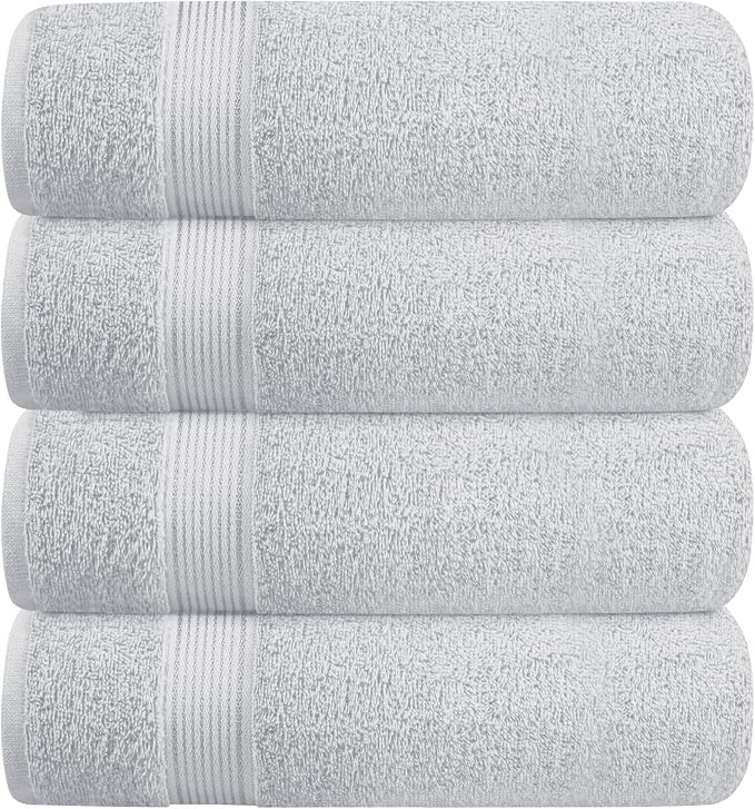BELZZI Home Ultra Soft 4 Pack Oversized Bath Towel Set 27x54, Cotton Compact Bath Towels, Highly Absorbant Eco-Friendly Quickdry & Lightweight Towel, Ideal for Gym Travel Camp Pool - Light Grey