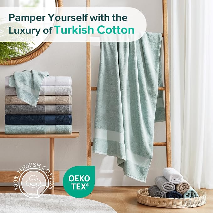 Comfort Spaces Turkish Bath Sheet Set 35x70 Oversized of 2 Piece Large Bath Towels Beach Towel 100% Turkish Cotton Towel Set for Bathroom Luxury Highly Absorbent Soft Quick Dry Towel Seafoam Green