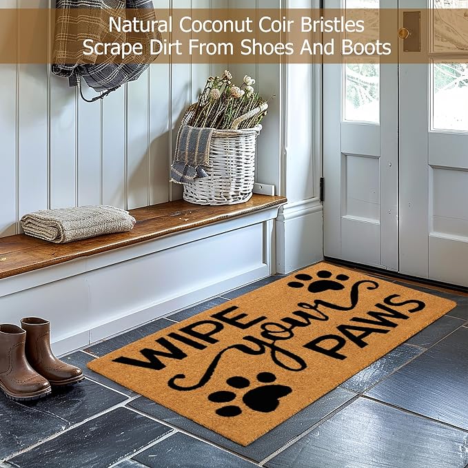 Croft&Cane Wipe Your Paws Welcome Doormat – Extra Wide 17x39 Inch Non Slip Natural Coco Coir Door Mat – Dirt Trapping Indoor Outdoor Large Entryway Rug for Wide Doorways Patio Porch High Traffic Areas