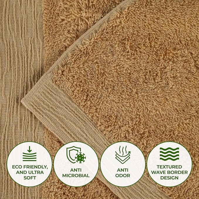 Superior Rayon from Bamboo Blend Bath Towel Set, Large Plush Absorbent Body Towels, Soft Luxury Quick Drying, Shower, Spa, Hotel, Pool, Guest Bathroom, Home Essentials, Set of 3, Gold