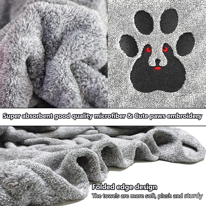 Dogvingpk Extra Large Dog Towel 2 Pack, Super Absorbent Soft Quick Drying Microfiber Pet Bath Towels for Large & Medium Dogs (XL-55" * 36", Grey and Brown)