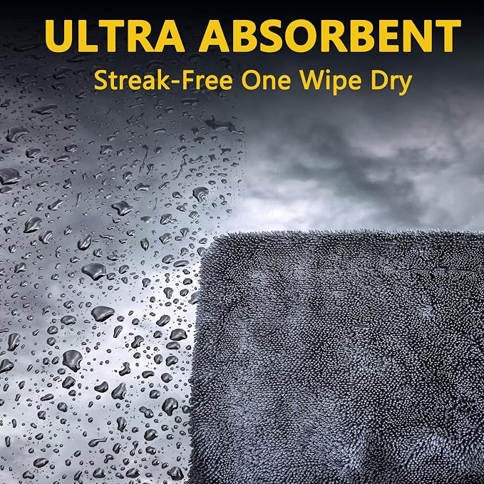 Car Drying Towels Set 10PCS Car Cleaning Kit, 36"x24" Twist Loop Microfiber Towel (Absorbs 1+ Gallon) Car Detailing Kit with Tire Brush Wax Pads Wash Mitt Sponge Interior & Glass Towels for Auto Care