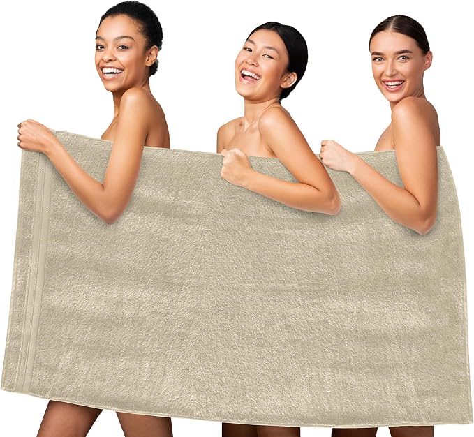 Elegant Comfort Three Line Popcorn Towel Set for Bathroom 35 x 70 inches, Premium Hotel Quality 1-Pack Jumbo Towels, 100% Turkish Cotton, Soft and Durable, Quick Dry and Highly Absorbent, Ivory