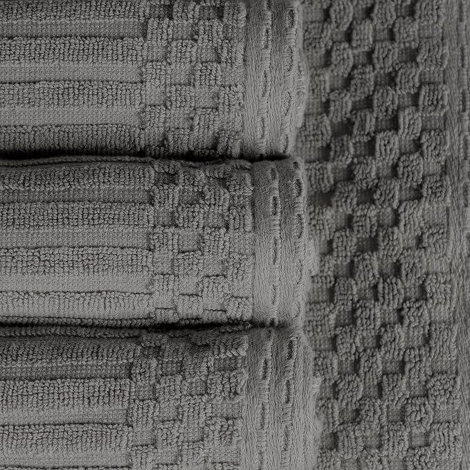 Superior Cotton 2-Piece Solid and Ribbed Bath Sheet Set, Bath Sheets- 34" x 68", Charcoal