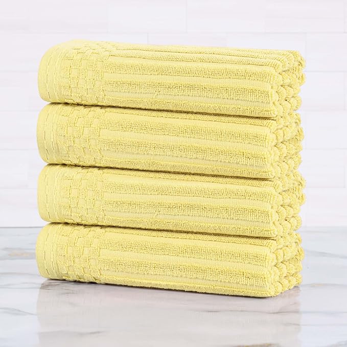 Superior Cotton 4-Piece Solid and Ribbed Hand Towel Set, Hand Towels- 16" x 28", Golden Mist