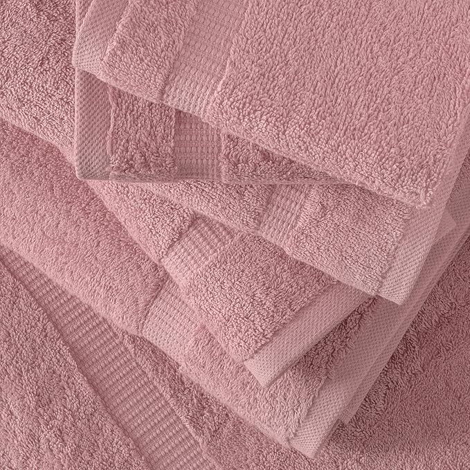 SALBAKOS 100% Turkish Cotton 6-Piece Towel Set | Heirloom Quality Hotel & Spa Collection | Ultra Soft, Super Absorbent 2 Washcloth, 2 Hand, 2 Bath Towel Sets | Made in Turkey (Rose, 6 Piece Towel Set)