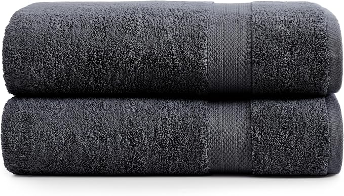 LANE LINEN Bath Towels Large - 2 Pack - 100% Cotton Bath Sheet - Fade Resistant, Machine Washable & Highly Absorbent - Oversized Luxury Towels for Bathroom - Hotel Quality Black Towels