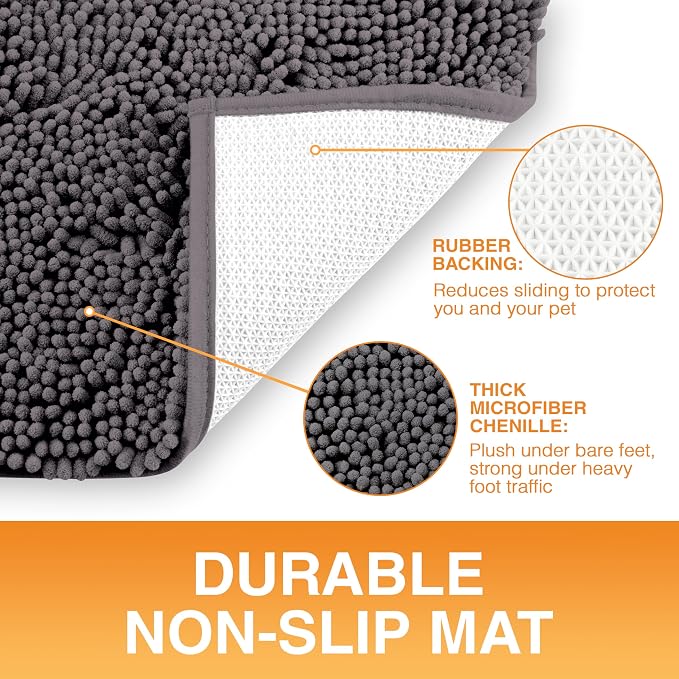 Neater Pets Muddy Paws Dog Door Mat 36” x 24” – Super Absorbent & Quick-Dry Chenille Doormat for Trapping Dirt, Water, Mud - Non-Slip, Machine Washable Pet Rugs for Entryway, Indoor Mud Mats, Charcoal