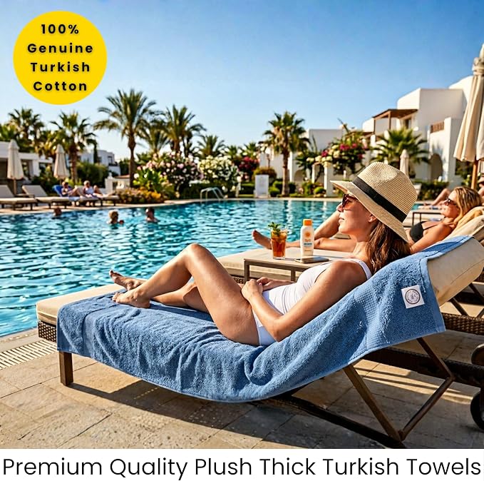 SALBAKOS 2-Piece 100% Turkish Cotton Extra Large Bath Towel 35x70 inch | Premium Hotel Quality Bath Sheet Towels | Thick, Soft, Absorbent, Oversized Bath & Beach Towels (Blue, 2 Bath Sheets)