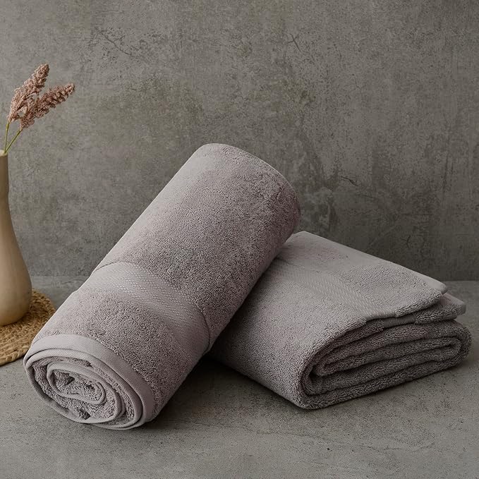 Fabdreams 100% Organic Cotton Bath Sheet Set of 2 700 GSM Oversized Towels Ultra Soft Plush Absorbent Durable Skin-Friendly Spa Hotel Premium Comfort Large 36 x 70 in Dark Gray