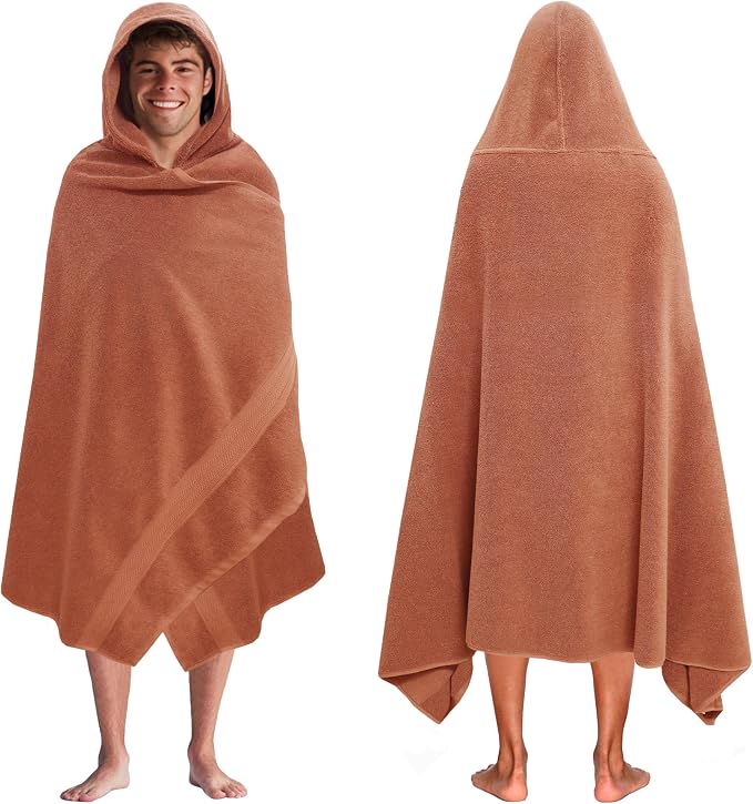 COTTON CRAFT Giant Hooded Towel – Oversized Large 35 x 70 - Heavyweight 600 GSM Towel with Hood for Adults - 100% Cotton Ringspun Terry Pool Beach Bath Sheet Wrap - Soft Plush Absorbent – Mocha