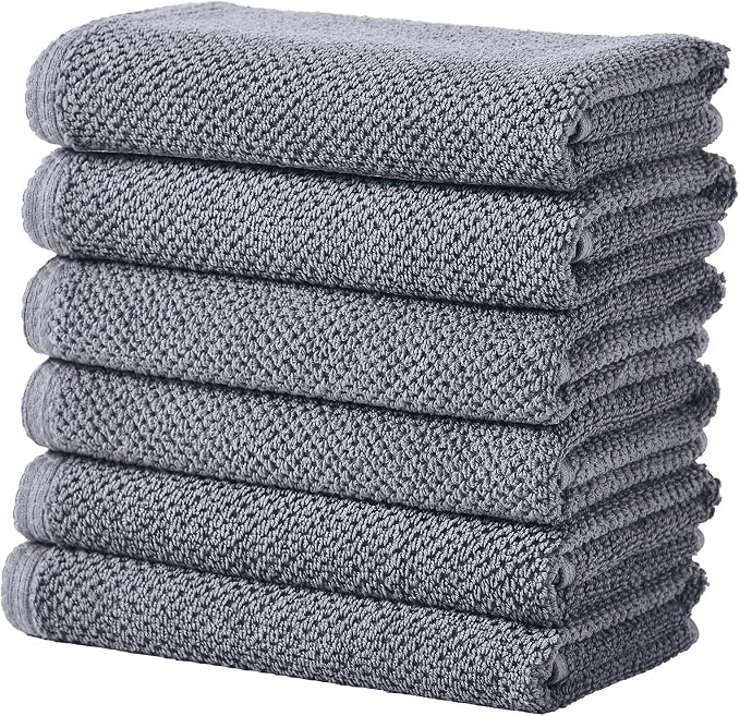 Great Bay Home 100% Cotton 6 Pack 26x16 Hand Towel Set - Absorbent, Quick-Drying, Durable Towels for Bathroom Decor - Low-Twist, Two-Ply Fibers (Chambray Blue)