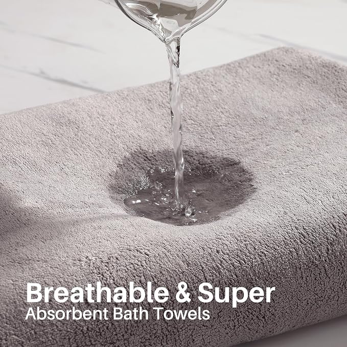 JOYMOOP Bath Towels 4 Packs Extra Large 60" x 30", Quicker to Dry Mcirofiber Towels for Bathroom, Larger & Lighter Weight, Super Soft and Absorbent, Bathroom Towels, Grey