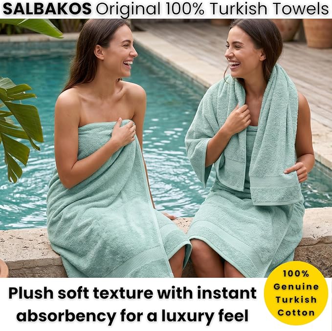 SALBAKOS 2-Piece 100% Turkish Cotton Extra Large Bath Towel 35x70 inch | Premium Hotel Quality Bath Sheet Towels | Thick, Soft, Absorbent, Oversized Bath & Beach Towels (Seafoam Green, 2 Bath Sheets)