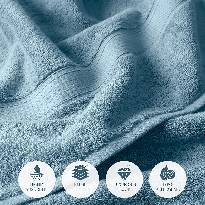 Superior Egyptian Cotton Plush & Absorbent, Bath Towel Set of 2, Denim Blue | Quick Dry, Soft Luxury Towel Set, Bath Essentials for Bathroom, Guest Bath, Spa, 2 Piece Bath, Madeline Towels
