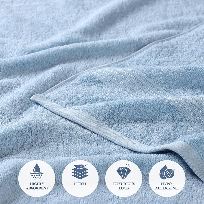 Superior Egyptian Cotton 12-Piece Towel Set, Assorted Towels for Home Bathroom, Guest Bath Decor Essentials, Includes 4 Bath, 4 Hand, 4 Face Towels/Washcloths, Quick Dry, Absorbent - Light Blue