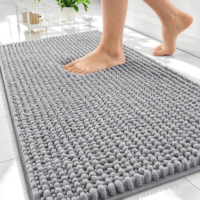 OLANLY Thick Bathroom Rugs 34x21, Extra Soft Absorbent Chenille Bath Rugs, Rubber Backing, Machine Wash Dry, Bath Mats for Bathroom Floor, Tub and Shower, Home Decor Accessories, Grey