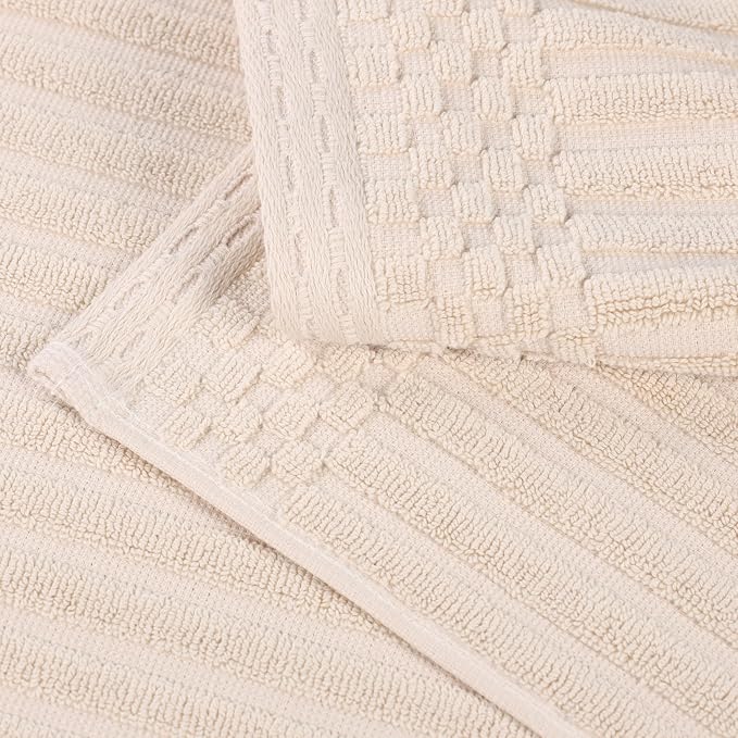 Superior 4 Piece Cotton Bath Towel Set, Includes 4 Bath Towels, Daily Use for Bathroom, Guest Bath, Quick Dry, Spa, Resort Towels, Ribbed, Absorbent, Home Essentials, Soho Collection, Ivory
