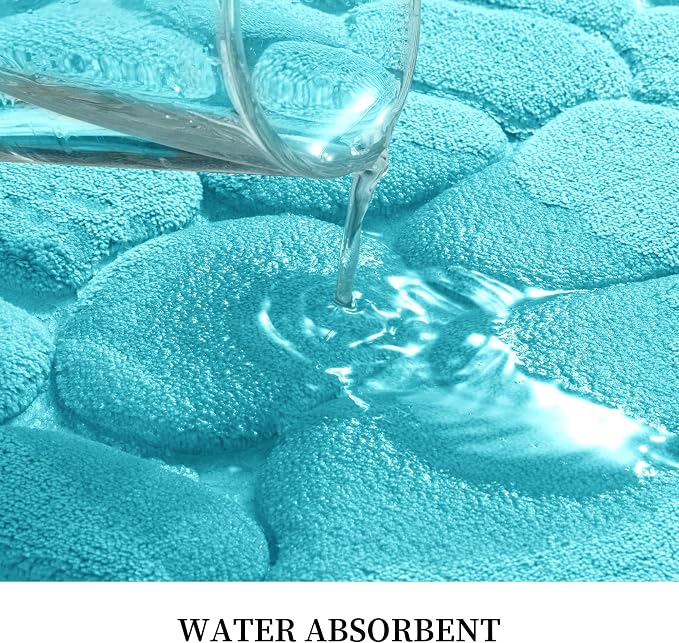 YIHOUSE Memory Foam Bath Mat Cobblestone Bathroom Rugs Super Water Absorbent Bath Mats for Bathroom Machine Washable Bath Rugs(20 x 32,Teal)