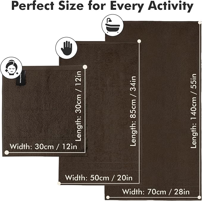 Bath Towels Set of 8 – 100% Cotton (Dark Brown) Bathroom Towel Set Bale Includes 2 Bath, 2 Hand, 4 Face Towels – Soft, Absorbent & Quick Dry Towel for Bathroom, Spa, Kitchen, Hotel Use