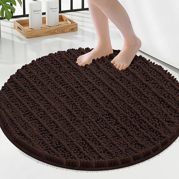 Smiry Bathroom Rugs Mat Round 24x24, Soft Absorbent Chenille Bath Rugs, Non Slip Rubber Backing Machine Washable Quick Dry Bath Mats for Bathroom Floor, Tub, Shower, Home Accessories, Brown