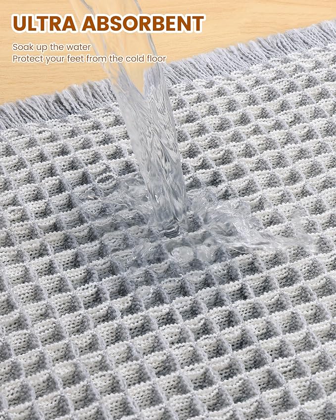 Smiry Waffle Bath Mat 72x24, Extra Soft Absorbent Bathroom Rugs, Non Slip Machine Washable Quick Dry Bath Rugs for Bathroom Floor, Tub, Shower, Home Decor Accessories, Lightgrey & Cream