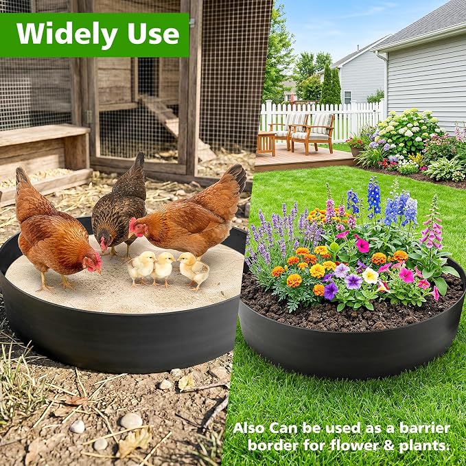 Chicken Dust Bath Tub, 5.9''H Bottomless Design, PE Material, Adjustable Dust Bath for Chickens, Chicken Coop Cleaner Container,Essential Chicken Coop Accessory (L-4M)