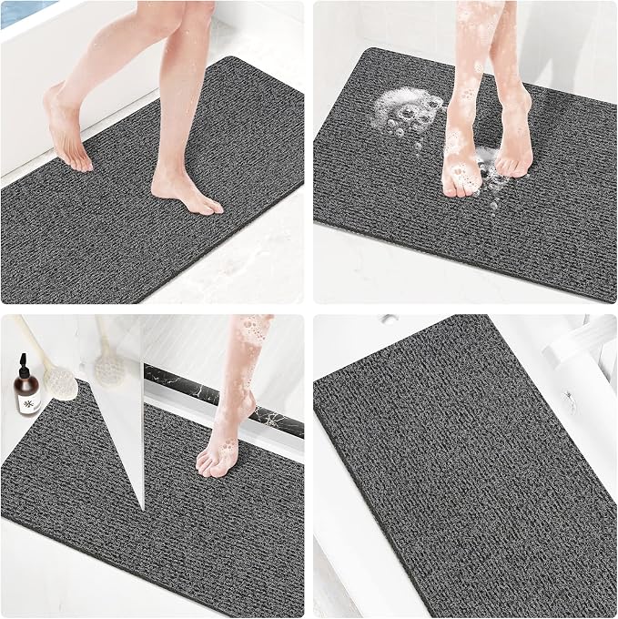 Shower Mat Bathtub Mat Non-Slip,32x24 inch, Soft Tub Mat with Drain,PVC Loofah Bath Mat (Phthalate Free) for Tub and Bathroom,Quick Drying,Black