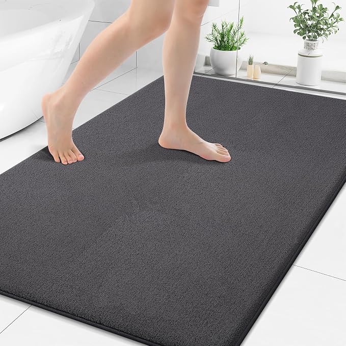 Smiry Memory Foam Bath Mat 48x32, Extra Soft Bathroom Rug, Ultra Absorbent, Quick Dry, Machine Washable Bathroom Mat for Shower, Tub & Floor Decor, Dary Grey