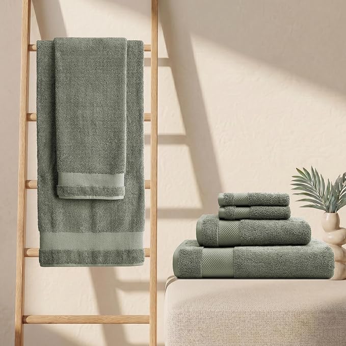 BIOWEAVES 100% Organic Cotton 700 GSM Plush Premium Washcloths 13" x 13" GOTS Certified, Face Towels Perfect for Home & Bathroom - Sage, Pack of 12