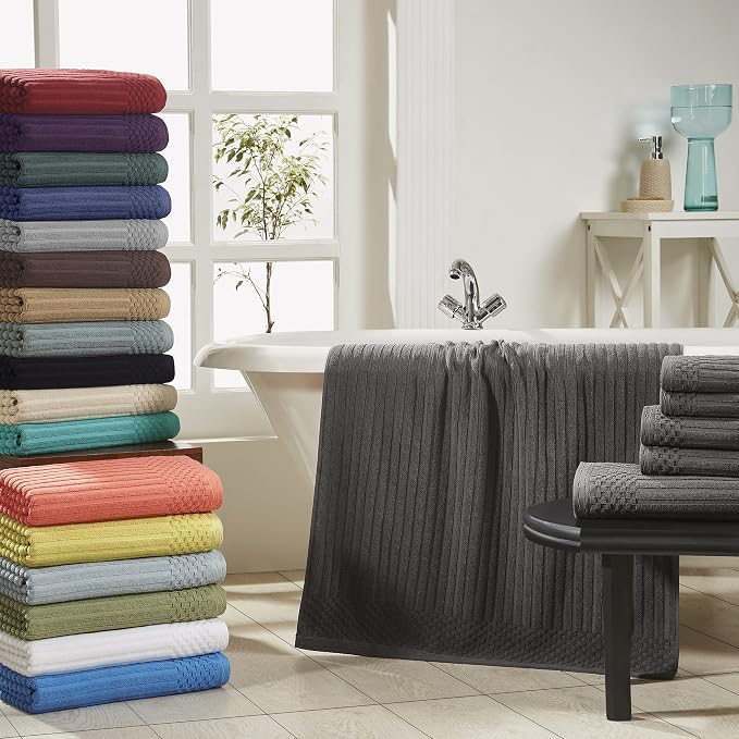 Superior 6 Piece Cotton Towel Set, Includes 2 Bath Towels, 2 Hand Towels, 2 Face Towel/Washcloths, Daily Use for Bathroom, Guest Bath, Ribbed, Absorbent, Home Essentials, Soho Collection, Slate Blue