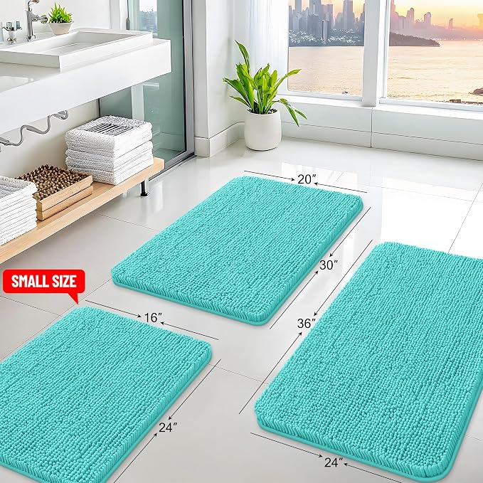 Arotive Bathroom Rugs 36x24, Extra Soft Absorbent Shaggy Chenille Bath Rugs, Machine Washable Rubber Backing Bath Mats for Bathroom Floor Tub and Shower, Home Decor Accessories,Turquoise