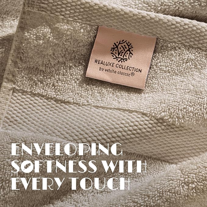 White Classic Wealuxe Taupe Bath Towels 27x54 Inch, Cotton Towel Set for Bathroom, Hotel, Gym, Spa, Soft Extra Absorbent Quick Dry 4 Pack