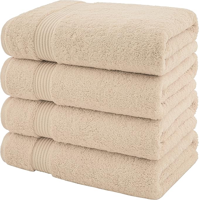 American Veteran Towel, Turkish Bath Towels for Bathroom 4 Pack, 27x54 Extra Large Premium Soft Drying Bathroom Towels, Beige