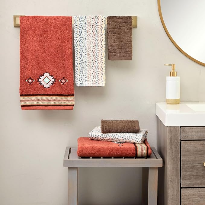 SKL Home Southwest Sunset/Rhapsody 100% Cotton Premium 6-Piece Towel Set for Airbnb, Vacation Homes, Southwestern Décor - 550 GSM, Soft & Absorbent - 2 Bath Towels, 2 Hand Towels, 2 Washcloths, Rust