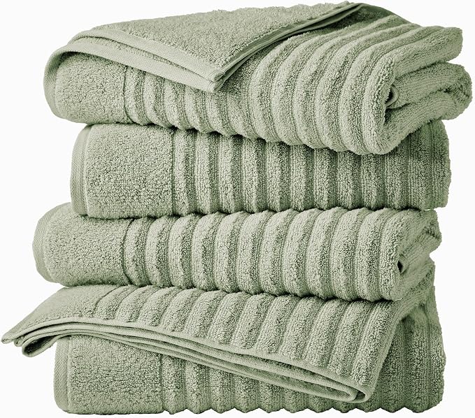 Great Bay Home 4 Pack Bath Towel Set - 100% Cotton Towels - Absorbent & Quick-Dry Towels for Bathroom (Eucalyptus)