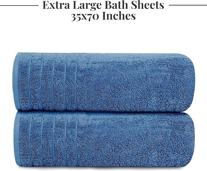 Tens Towels Pack of 2 Extra Large Bath Sheets 35 x 70 Inches, 100% Cotton, Larger & Lighter Weight, Quicker to Dry, Super Soft & Absorbent, Oversized Bath Towels, Blue