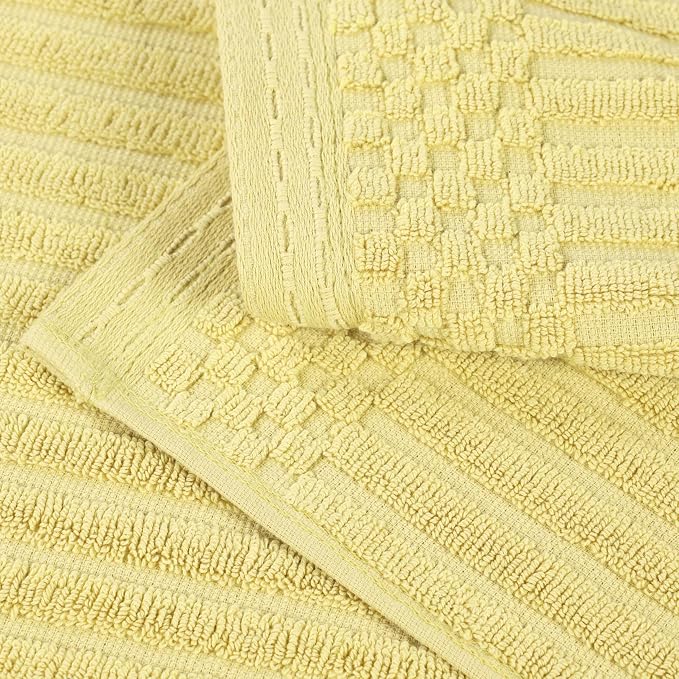 Superior Cotton 4-Piece Solid and Ribbed Hand Towel Set, Hand Towels- 16" x 28", Golden Mist