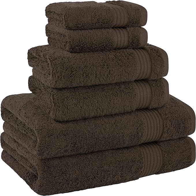 Cotton Paradise 100% Cotton Turkish Towel Set, Soft Absorbent Quick Dry, 6 Piece Towel Set, Chocolate Brown