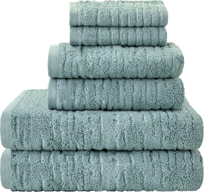 SKL Home CloudSoft 100% Cotton Luxury 6-Piece Towel Set, 600 GSM, Ultra Plush & Absorbent - 2 Bath Towels, 2 Hand Towels, 2 Washcloths, Teal