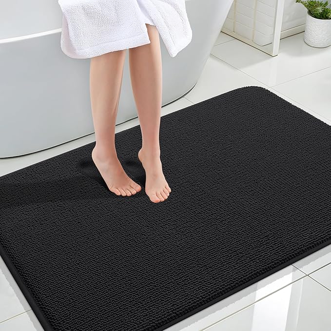 OLANLY Thick Memory Foam Large Bathroom Rugs 44x32, Extra Soft Absorbent Bath Rug, Quick Dry Bath Mats, Non-Slip, Machine Washable Carpet for Bathroom, Tub and Shower, Home Decor Accessories, Black