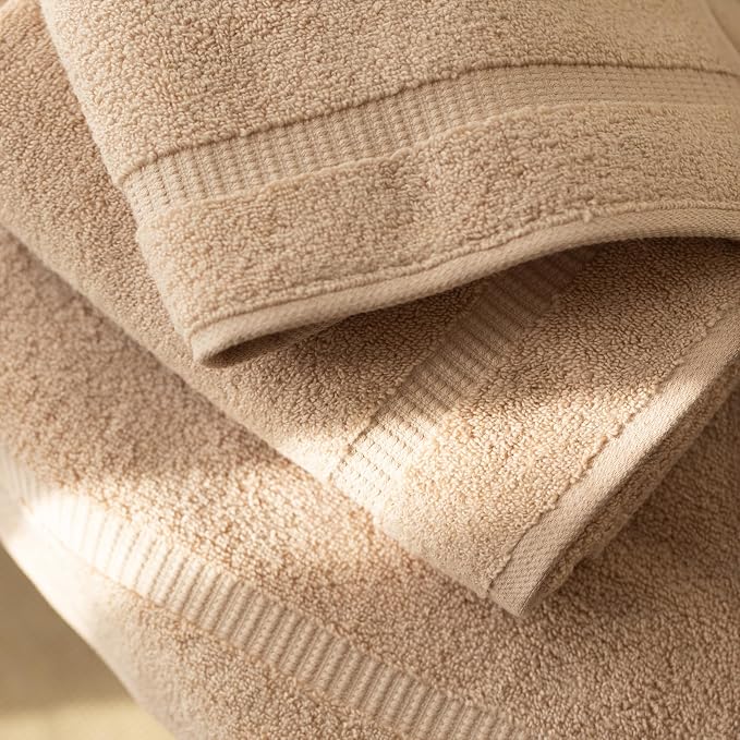 SALBAKOS 100% Turkish Cotton Washcloth Set of 12, 13x13 inch | Premium Quality | Hotel & Spa Collection | Ultra Soft, Super Absorbent, Wash Cloth Towels | Made in Turkey (Taupe, 12 Washcloths)