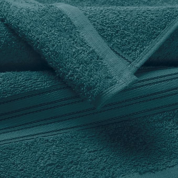 BOUTIQUO Ultra Soft 3 Pack Cotton Towel Set, Contains a Bath Towels 28x55 inch, a Hand Towels 16x24 inch & a Wash Coths 12x12 inch, Ideal Everyday use, Compact & Lightweight - Teal