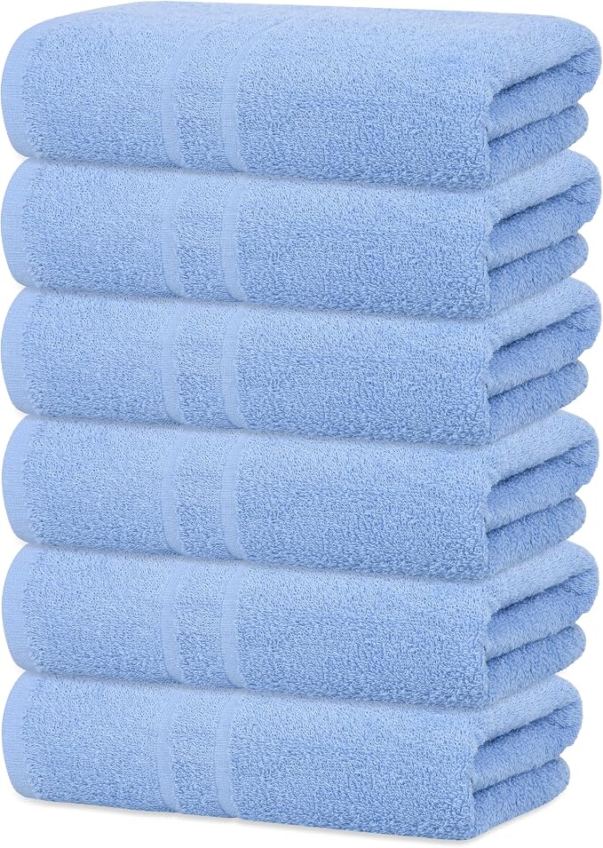 Basic Medium Bath Towels 24x48 Inches – Pack of 6 – Blue Color – Soft and Absorbent Multipurpose Cotton Towels for Bathroom, Spa, Gym, Salon, Hotel, Clinics and Everyday Use