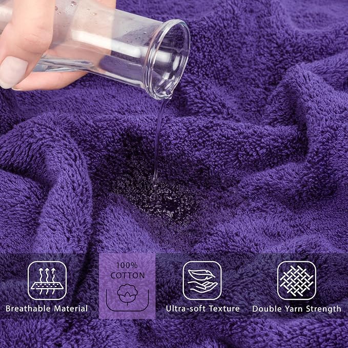 Cotton Paradise 100% Cotton Turkish Towel Set, Soft Absorbent Quick Dry, 2 Piece 35x70 Bath Sheet Set, Violet Purple