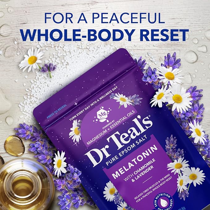 Dr Teal's Pure Epsom Salt, Melatonin Sleep Soak with Essential Oil Blend, 3 lb (Pack of 4)