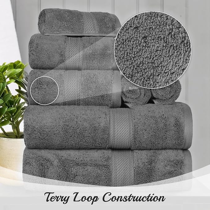 Superior Egyptian Cotton Plush & Absorbent, Face Towel Set of 6, Charcoal | Quick Dry, Soft Luxury Towel Set, Bath Essentials for Bathroom, Guest Bath, Spa, 2 Piece Face, Madeline Towels
