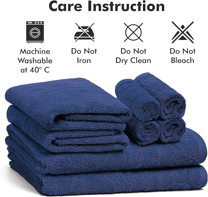 Bath Towels Set of 8 – 100% Cotton (Royal Blue) Bathroom Towel Set Bale Includes 2 Bath, 2 Hand, 4 Face Towels – Soft, Absorbent & Quick Dry Towel for Bathroom, Spa, Kitchen, Hotel Use